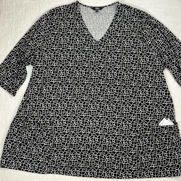 Ulla Popken black and white v-neck stretch tunic with pockets 3/4 sleeves 36/38 - Picture 2 of 13